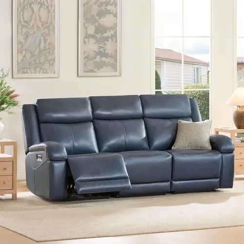 Vista 29 de Watson & Whitely Sofá reclinable eléctrico de piel auténtica, sofás reclinables de pared de 3 plazas con consola de almacenamiento, reposacabezas