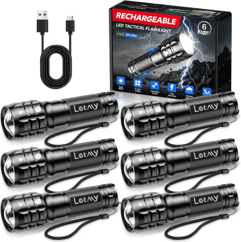 Vista 10 de LETMY - Paquete de 2 linternas recargables de alto lúmenes, 3 modos, linterna pequeña brillante para el hogar, linternas tácticas recargables