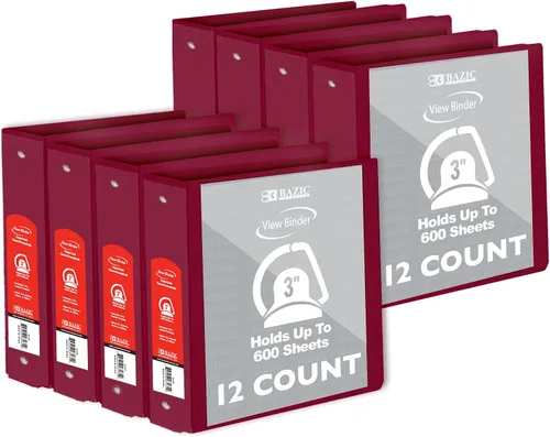 Vista 2 de BAZIC Products Carpeta de 3 anillos de 3 pulgadas, organizador de anillos en D inclinados, color negro, capacidad para 600 hojas de papel