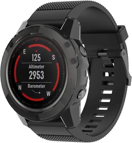 Vista 5 de REYDA Paquete de 2 fundas de reloj compatibles con Garmin Fenix 5X/5X Plus, ultrafinas y suaves de silicona TPU con borde de parachoques, resistente