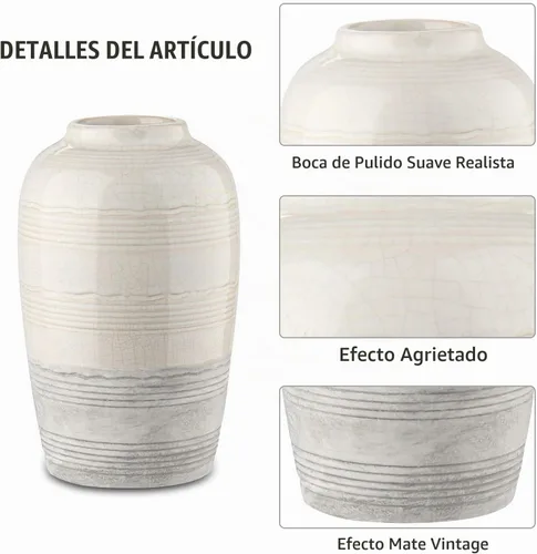 Vista 5 de Florero rústico de cerámica para decoración del hogar de 9 pulgadas, decorativo, bohemio, blanco, florero de cerámica para centro de mesa, sala