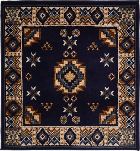Vista 26 de Nevita Collection Southwestern Native American Design Area Alfombra geométrica (azul, 5'3" redondo)