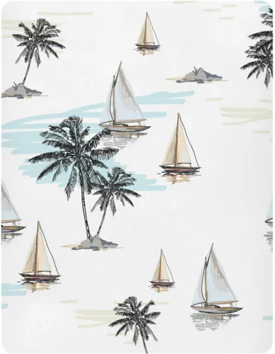 Vista 2 de Kigai Sábana bajera ajustable para cuna con diseño de veleros de palmera, suave, transpirable, para colchón de cuna estándar, acogedoras sábanas
