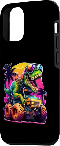 Vista 2 de Funda para iPhone 14 Retro Monster Truck Dinosaurio Vintage Sunset Cumpleaños para Niño