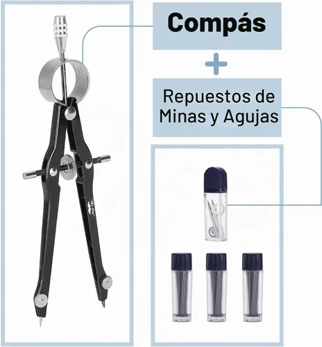 Vista 4 de Mr. Pen- Professional Compass for Geometry, Extra Lead Negro