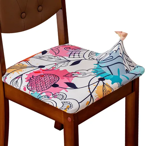 Vista 11 de Juego de 4 fundas de asiento para silla, elásticas, estampadas, para comedor, cuadradas, extraíbles y lavables, fundas de cojín para cocina, oficina