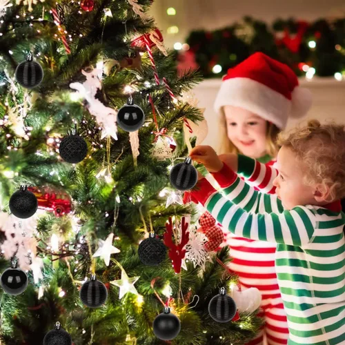 Vista 4 de 30 piezas de adornos de bola de árbol de Navidad irrompibles negros para decoración navideña