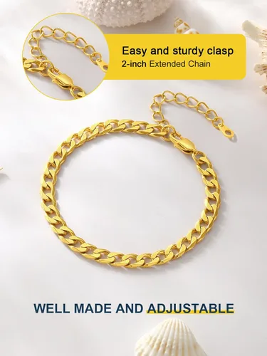 Vista 3 de ChainsPro - Pulsera de tobillo ajustable para mujer y hombre, estilos fígaro, trigo, bizantina, espiga, cubano, con cierre resistente, chapada