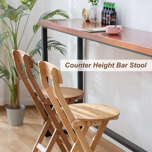 Vista 5 de Taburetes de bar plegables de bambú para el desayuno, taburete de cocina de 24 pulgadas/27 pulgadas con respaldo, silla alta de madera plegable