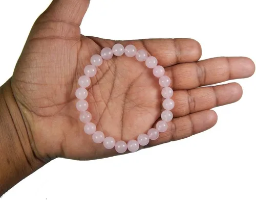 Vista 2 de Pulsera de piedras preciosas rosas naturales de 0.315 in con cuentas curativas elásticas para corazón y amor, Gema, Cuarzo