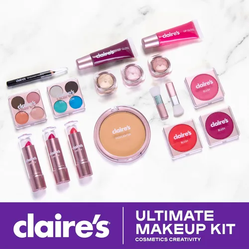 Vista 2 de Claire's Kit de maquillaje definitivo, juego de cosméticos reales de 18 piezas, maquillaje para niños de 8 a 12 años, juguetes para niñas y regalo