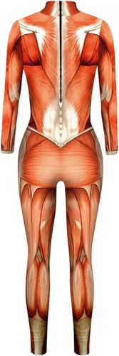 Vista 2 de Disfraz de esqueleto con estampado 3D de Halloween para mujer, divertido body elástico y delgado