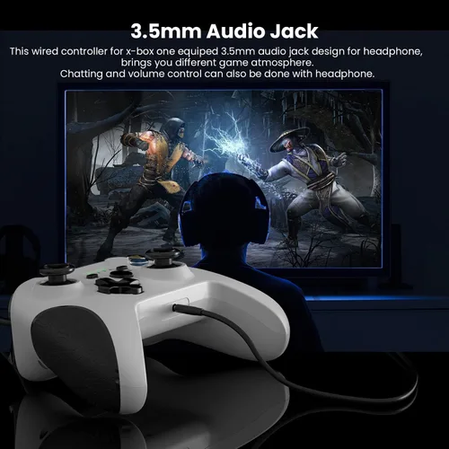 Vista 5 de YCCSKY - Controlador con cable para Xbox One control de juegos con cable para Xbox One PC Windows 7810 con conector de audio de doble vibración