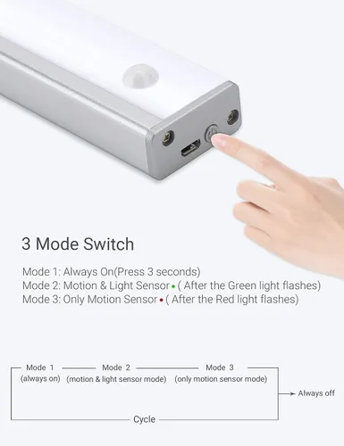 Vista 4 de Joyzy Luz automática de armario, luz LED inalámbrica para despensa, dos modos de iluminación con sensor de movimiento, iluminación de gabinete