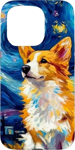 Vista 14 de Carcasa para iPhone 16 Welsh Corgi Dog Starry Night Van Gogh Welsh Corgi