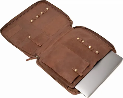 Vista 2 de MONZA Cartera de negocios para hombres y mujeres – Cremallera de piel de cabra de primera calidad cerrada, cartera ejecutiva, organizador