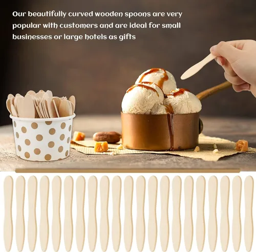 Vista 6 de 400 cucharas pequeñas de madera, mini cucharas desechables para degustación de helado, cuchara de muestra de madera de 3 pulgadas para manualidades