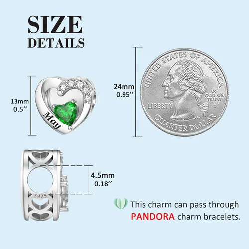 Vista 55 de SEVENWELL Dijes de piedra natal con flor grabada para el mes de nacimiento, pulsera de plata de ley 925, feliz cumpleaños para mujer