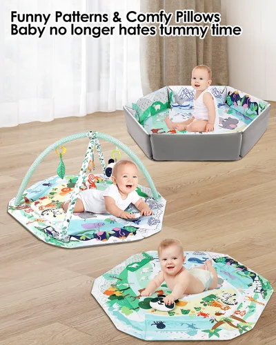 Vista 6 de dearlomum Tapete 4 en 1 para el tiempo de barriga, tapete de juego de actividades para bebés, alfombrillas de juego para recién nacidos