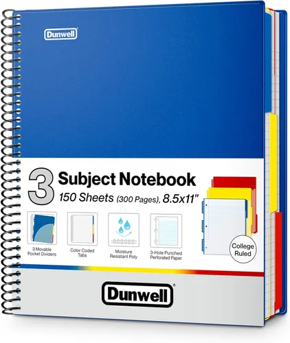 Vista 11 de Dunwell Cuaderno de 3 materias con rayas universitarias de 8.5 x 11 pulgadas (negro), 150 hojas (300 páginas), cuaderno en espiral de 8.5 x 11