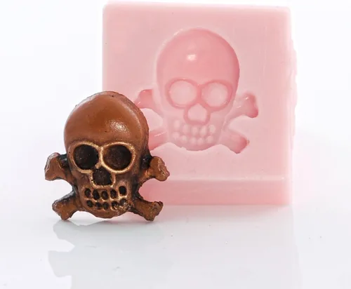 Vista 5 de Molde de silicona miniatura de calavera y huesos cruzados, molde seguro para alimentos, molde de joyería artesanal. tamaño perfecto para hacer joyas.