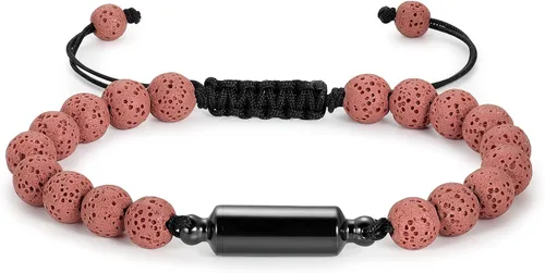 Vista 7 de Oinsi Pulseras casuales de piedra de lava para hombre con cuentas de cremación para cenizas tubo hueco joyería conmemorativa longitud ajustable