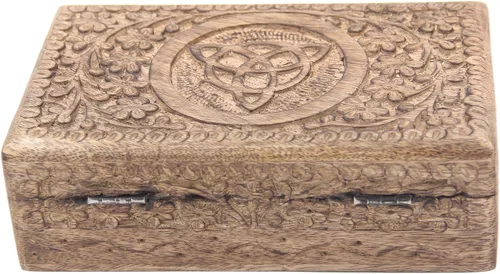Vista 3 de Caja de almacenamiento KayJayStyles, de madera, tallada a mano, para joyería, Triquetra, L