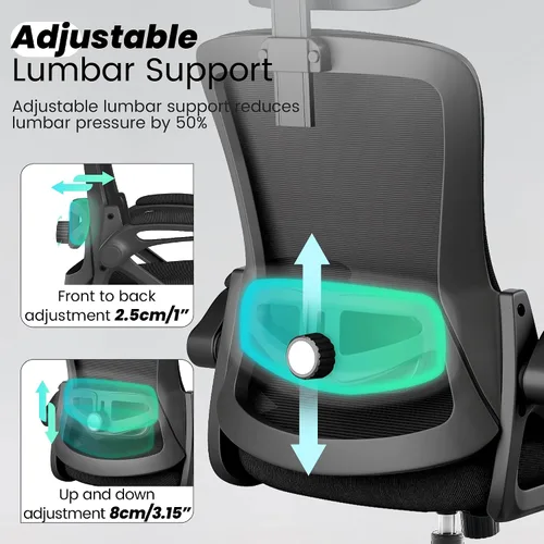 Vista 3 de Fizzin Silla de oficina de malla para computadora con soporte lumbar Negro