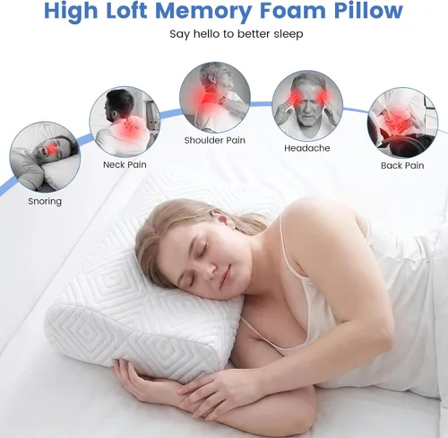 Vista 9 de Almohada de espuma viscoelástica, doble altura (4.7 y 6.1 pulgadas), almohada cervical de alto perfil para dormir de lado, almohada ergonómica