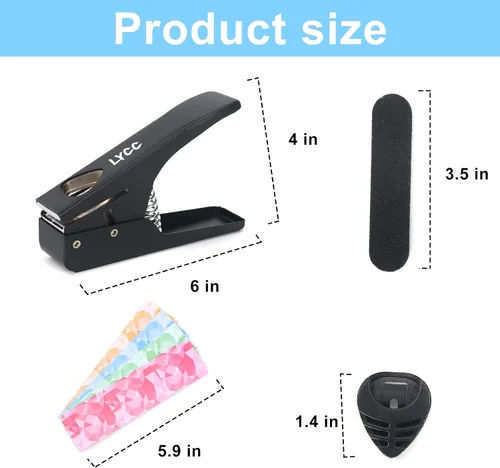 Vista 4 de paquete de regalo de lujo para hacer púas de guitarra DIY, cortador de púas de guitarra premium, 16 tiras de clip de paleta y una lima para suavizar