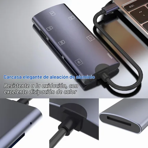 Vista 7 de Lector de tarjetas de memoria múltiple 5 en 1, lector de tarjetas de aluminio SD/TF/CF/MS/M2/Cfast/Memory Stick Pro Duo/Micro SD adaptador