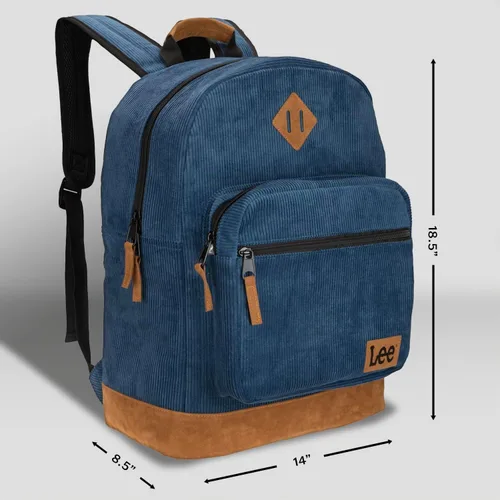 Vista 3 de Lee Class - Mochila de pana para niños y niñas, Authentic Jeans Company Study Daypack con funda acolchada para laptop que se adapta a cuadernos