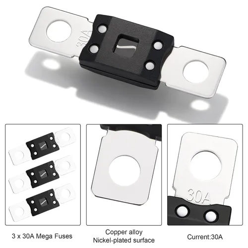 Vista 3 de Fusible MEGA/AMG de 32 V 30 A, montaje de perno de alta corriente automotriz de 30 amperios para automóviles, camiones, vehículos de construcción