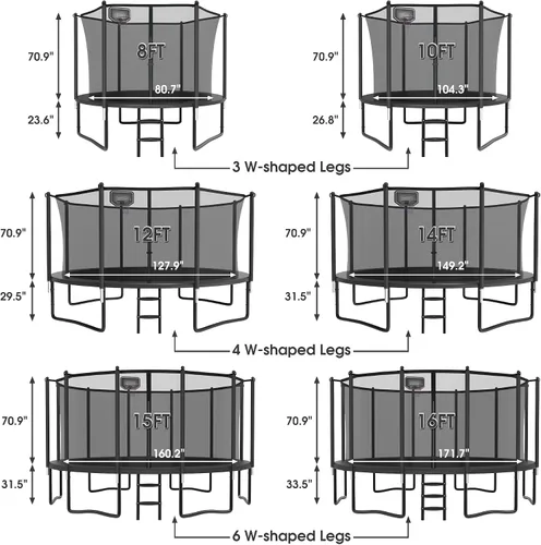 Vista 2 de YORIN【Mejora engrosada】Trampolí para niños con luz, aspersor, calcetines 16 pies 15 pies 14 pies 12 pies 10 pies 8 pies con aro de baloncesto, red