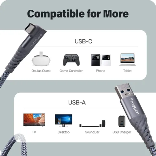 Vista 5 de Oculus Link Cable Quest 2 Quest 1 USB3.2 5Gbps Nylon Braided Oculus Quest 2 Link Cable, Froggen High Speed Transfer & Fast Charge USB C Cable