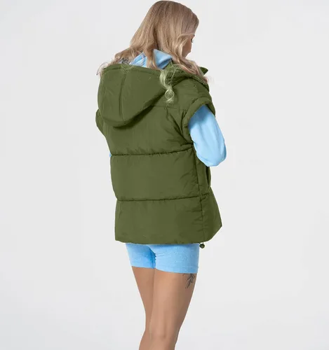 Vista 6 de Chaleco acolchado para mujer, cuello alto, sin mangas, con cremallera, acolchado con bolsillos