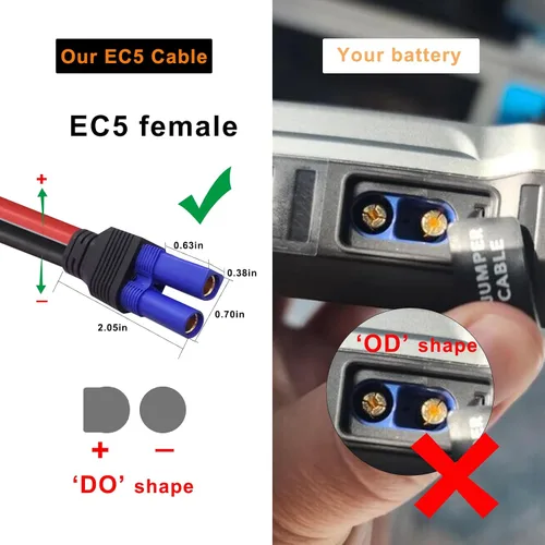 Vista 3 de Cable de arranque EC5 KUNCAN con pinzas para batería - Pinzas de cocodrilo de 12V de repuesto para cable de puente de coche con conector hembra EC5