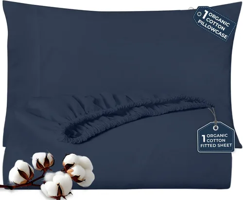 Vista 21 de Royale Linens Sábana bajera con funda de almohada, sábana bajera individual con 1 funda de almohada, 300 hilos, 100% algodón orgánico, se adapta a