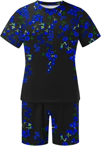 Vista 4 de Drether Camisas de lino para hombres, ropa de entrenamiento, verano, casual, impresión 3D, uso diario, pantalones deportivos, conjunto de traje