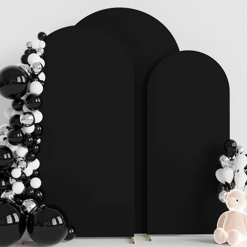 Vista 26 de Wokceer - Juego de 3 fundas de arco para telón de fondo, color beige 6FT,5FT,4FT Spandex Fitted Balloon Arch Cover Round Top Chiara Backdrop Cover