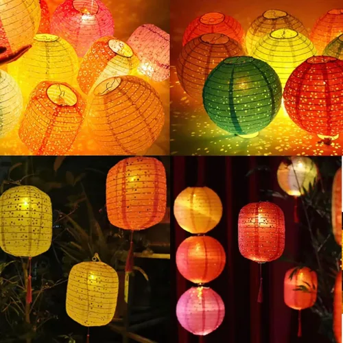 Vista 4 de 12 linternas de papel chinas, japonesas, coloridas linternas de papel colgantes con luces LED, 8 pulgadas, ovaladas, decorativas, asiáticas