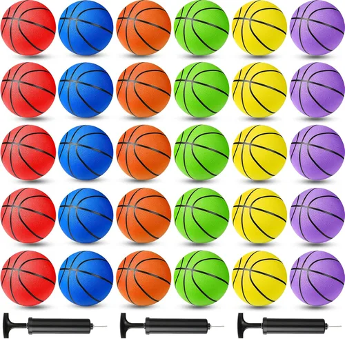 Vista 9 de Lenwen 20/30 pelotas de baloncesto de goma a granel tamaño oficial con bomba para niños jóvenes PE entrenamiento de regreso a la escuela