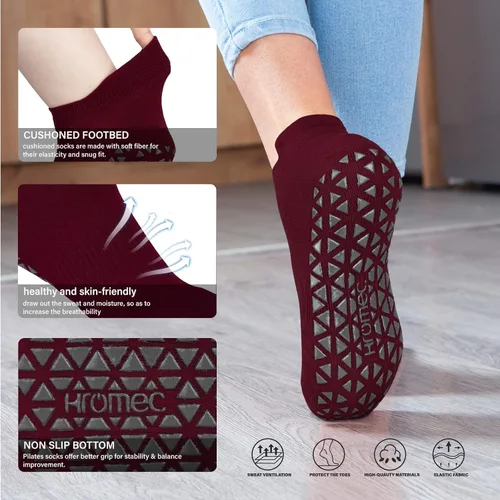 Vista 4 de Calcetines de yoga antideslizantes con agarres para pilates, ballet, barras, descalzos, calcetines antideslizantes de hospital para mujeres y hombres