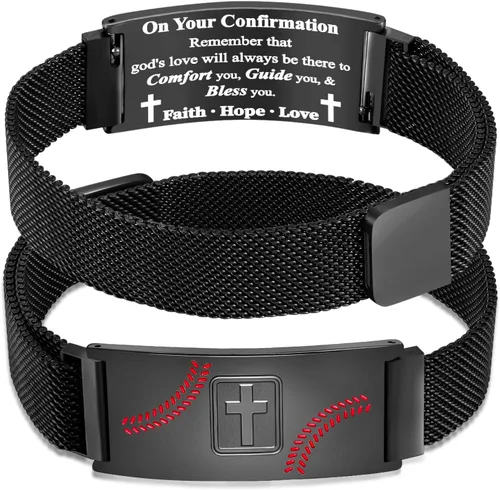Vista 116 de Regalos de graduación, pulsera de fútbol, fútbol, baloncesto, béisbol, regalos de pulsera, pulseras de cruz de fe para hombres, bautismo, primera