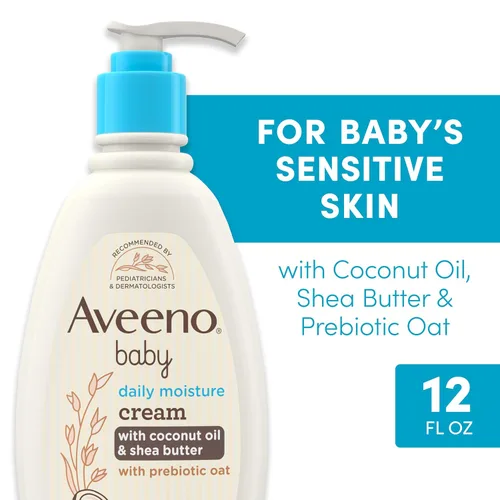 Vista 2 de Aveeno Baby Crema hidratante diaria con avena prebiótica, loción hipoalergénica para bebés con aceite de coco y manteca de karité hidrata la piel