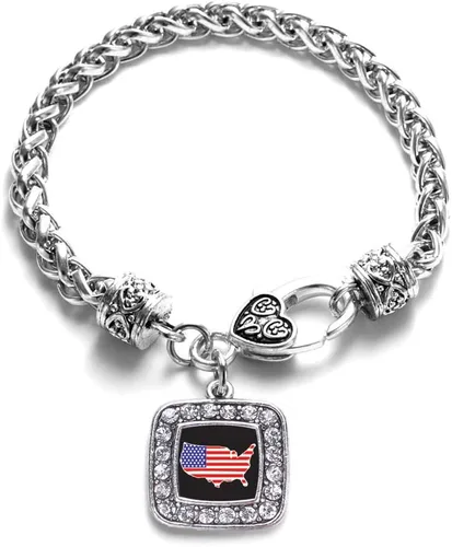 Vista 231 de Pulsera de dijes cuadrados de plata con joyería de circonita cúbica