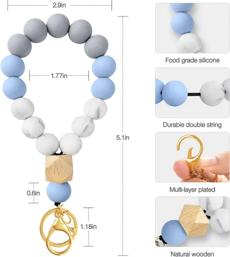 Vista 2 de Llavero de pulsera con cuentas de silicona elástica con bolsillo para tarjetas con cuentas llavero pulsera cartera
