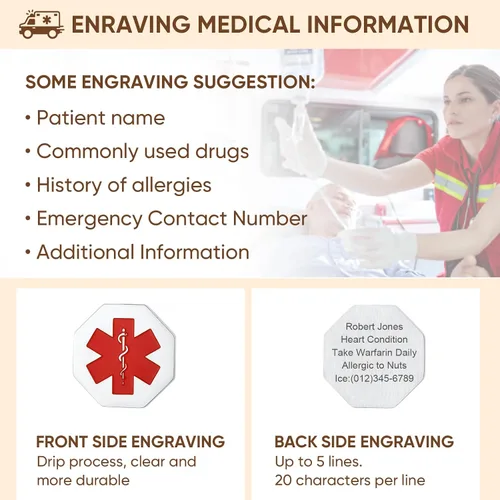 Vista 45 de VNOX Collar con colgante personalizado de acero inoxidable con grabado personalizado para identificación de alerta médica de emergencia para hombres