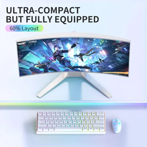 Vista 2 de Punkston TH61 - Teclado mecánico para juegos 60%, retroiluminado RGB con cable ultra compacto mini teclado mecánico teclas completas programables