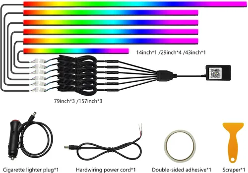 Vista 5 de Dreamcolor - Tira de luces LED 6 en 1 para automóvil con control de aplicación y 213 modos de color, kits de iluminación ambiental de neón